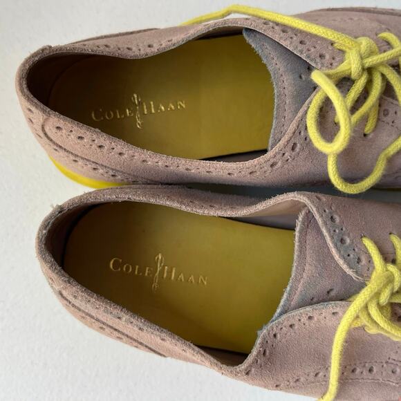 Cole Haan Alisa Lunargrand Wingtip Oxfords Women's 7.5 Tan Neon Suede Preppy - Picture 9 of 14